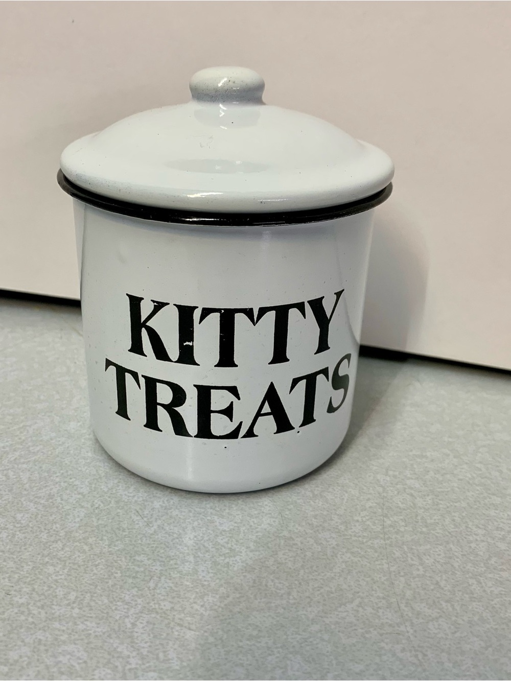 Farmhouse Enamelware Kitty Treats Canister Mini Jar